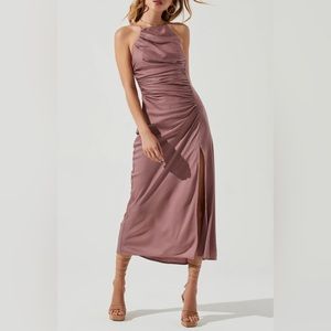 ASTR the Label Halter Neck Satin Maxi Dress - Mauve , Size Large